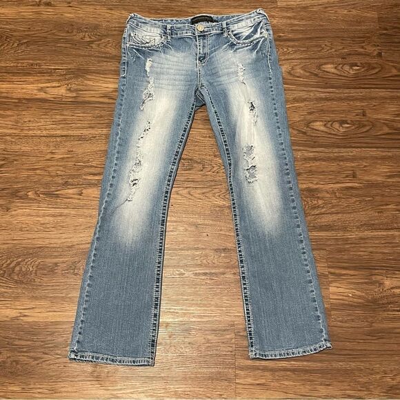 Twenty One Black Stretchy Distressed Regular Low-rise Slim Boot Jeans 15/16 - Picture 1 of 8